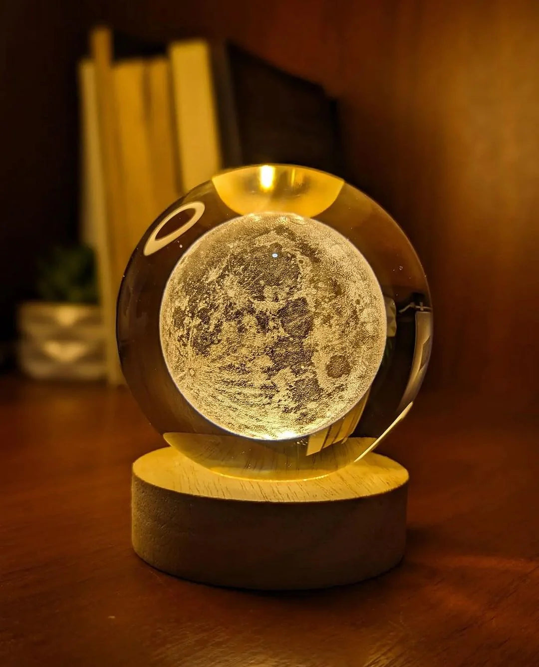 3D Crystal Ball LED Night Lamp – Galaxy Moon Light Decorative Lamp with Wooden Base (Best Gift in Pakistan)