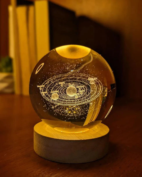 3D Crystal Ball LED Night Lamp – Galaxy Moon Light Decorative Lamp with Wooden Base (Best Gift in Pakistan)