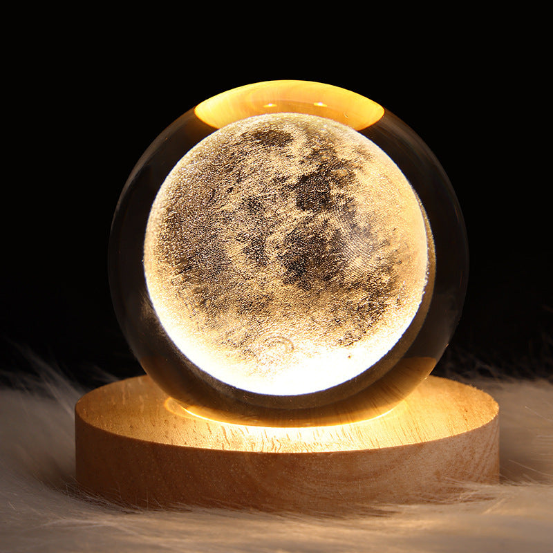 3D Crystal Ball LED Night Lamp – Galaxy Moon Light Decorative Lamp with Wooden Base (Best Gift in Pakistan)