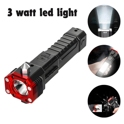 3W LED Rechargeable Flashlight – Portable Emergency Torch with Safety Hammer & Window Breaker