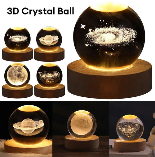 3D Crystal Ball LED Night Lamp – Galaxy Moon Light Decorative Lamp with Wooden Base (Best Gift in Pakistan)