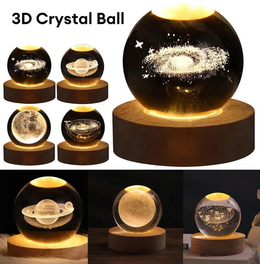 3D Crystal Ball LED Night Lamp – Galaxy Moon Light Decorative Lamp with Wooden Base (Best Gift in Pakistan)