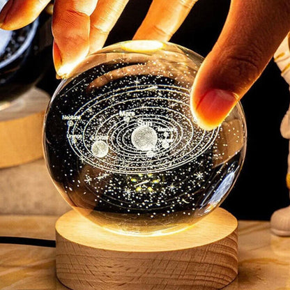 3D Crystal Ball LED Night Lamp – Galaxy Moon Light Decorative Lamp with Wooden Base (Best Gift in Pakistan)