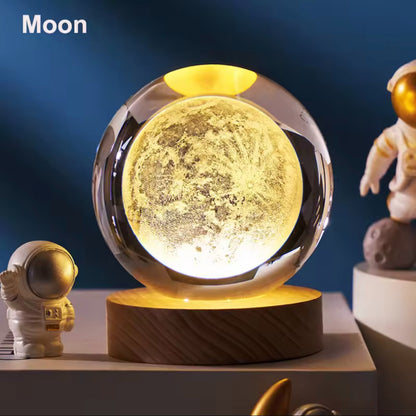 3D Crystal Ball LED Night Lamp – Galaxy Moon Light Decorative Lamp with Wooden Base (Best Gift in Pakistan)