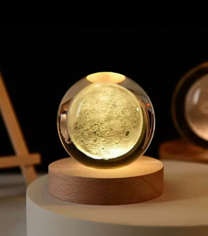 3D Crystal Ball LED Night Lamp – Galaxy Moon Light Decorative Lamp with Wooden Base (Best Gift in Pakistan)
