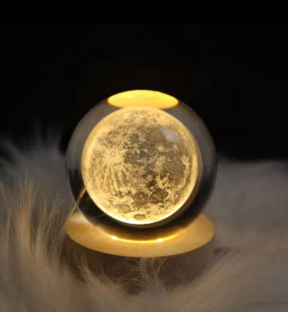 3D Crystal Ball LED Night Lamp – Galaxy Moon Light Decorative Lamp with Wooden Base (Best Gift in Pakistan)
