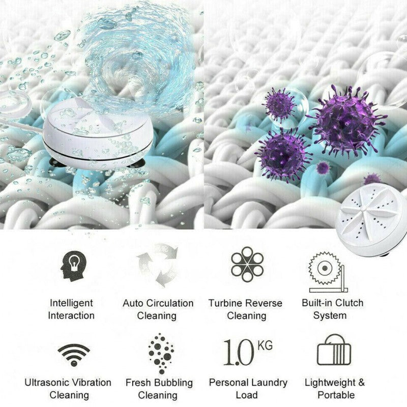 Portable Turbine Ultrasonic Washing Machine - (IMPORTED)