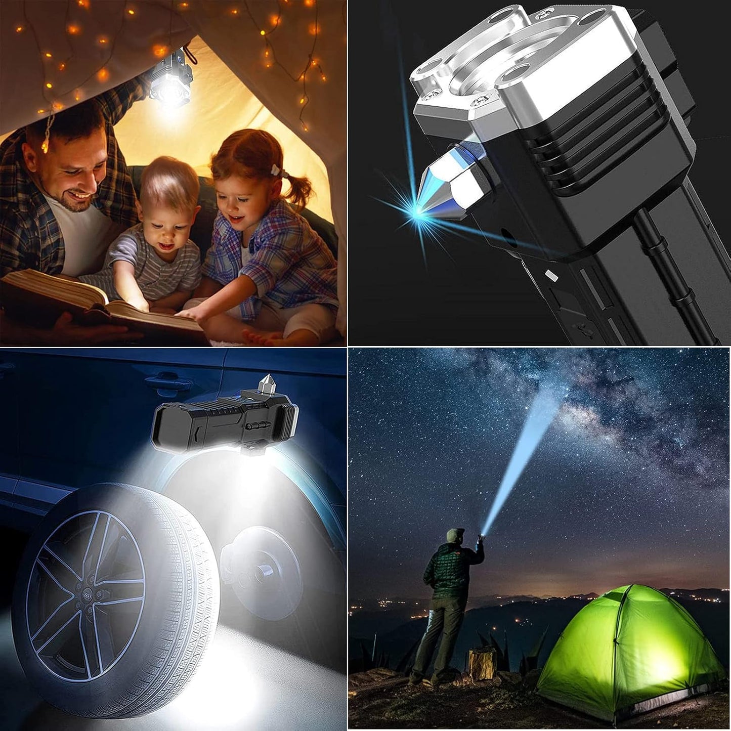 3W LED Rechargeable Flashlight – Portable Emergency Torch with Safety Hammer & Window Breaker