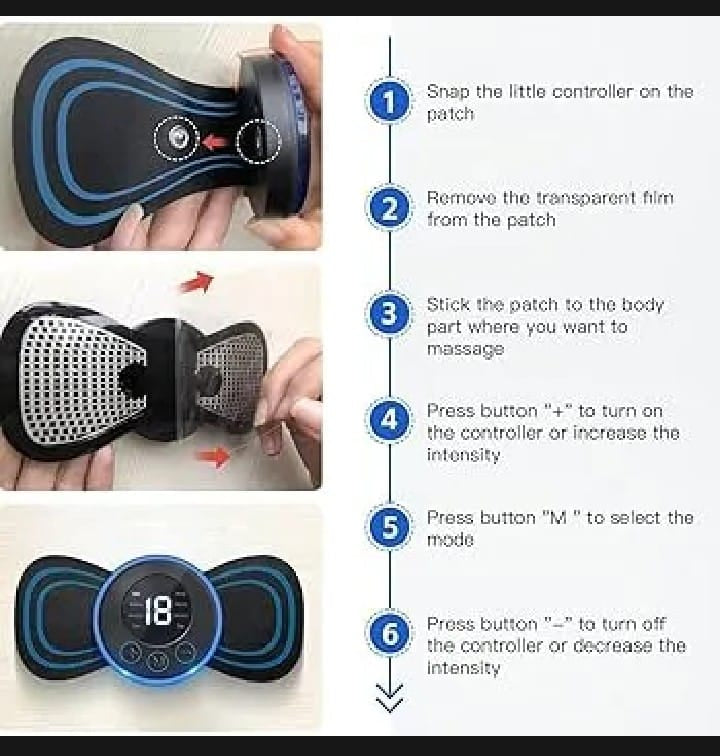 Mini EMS Butterfly Massager – Electric Wireless Muscle Stimulator for Neck & Back Pain Relief with Multiple Modes & USB Rechargeable