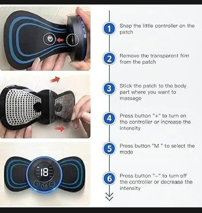 Mini EMS Butterfly Massager – Electric Wireless Muscle Stimulator for Neck & Back Pain Relief with Multiple Modes & USB Rechargeable
