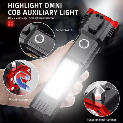 3W LED Rechargeable Flashlight – Portable Emergency Torch with Safety Hammer & Window Breaker
