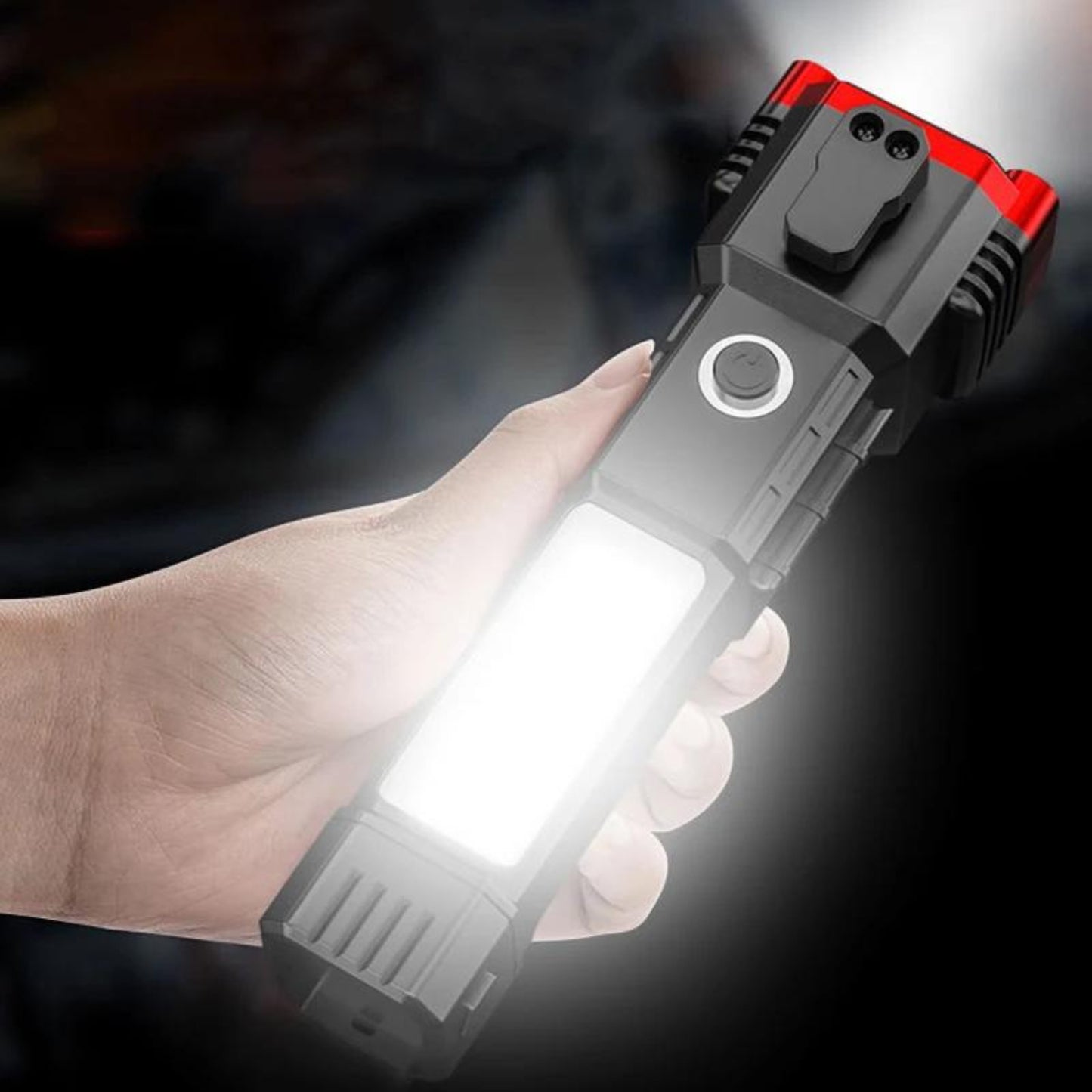 3W LED Rechargeable Flashlight – Portable Emergency Torch with Safety Hammer & Window Breaker