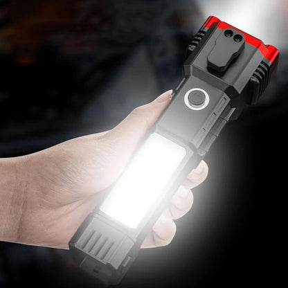 3W LED Rechargeable Flashlight – Portable Emergency Torch with Safety Hammer & Window Breaker