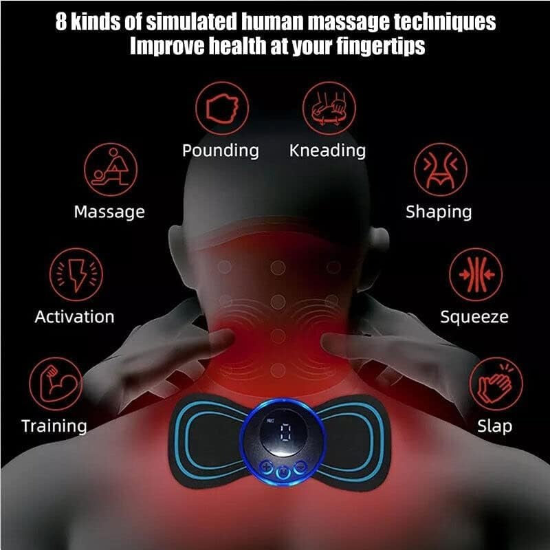 Mini EMS Butterfly Massager – Electric Wireless Muscle Stimulator for Neck & Back Pain Relief with Multiple Modes & USB Rechargeable