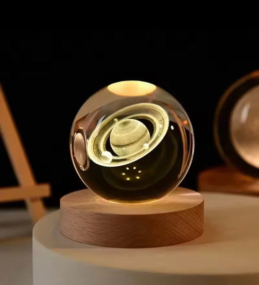 3D Crystal Ball LED Night Lamp – Galaxy Moon Light Decorative Lamp with Wooden Base (Best Gift in Pakistan)