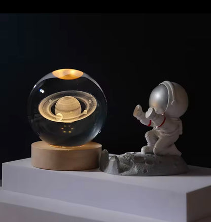 3D Crystal Ball LED Night Lamp – Galaxy Moon Light Decorative Lamp with Wooden Base (Best Gift in Pakistan)