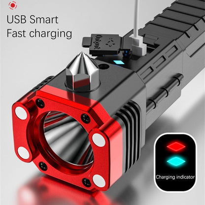 3W LED Rechargeable Flashlight – Portable Emergency Torch with Safety Hammer & Window Breaker