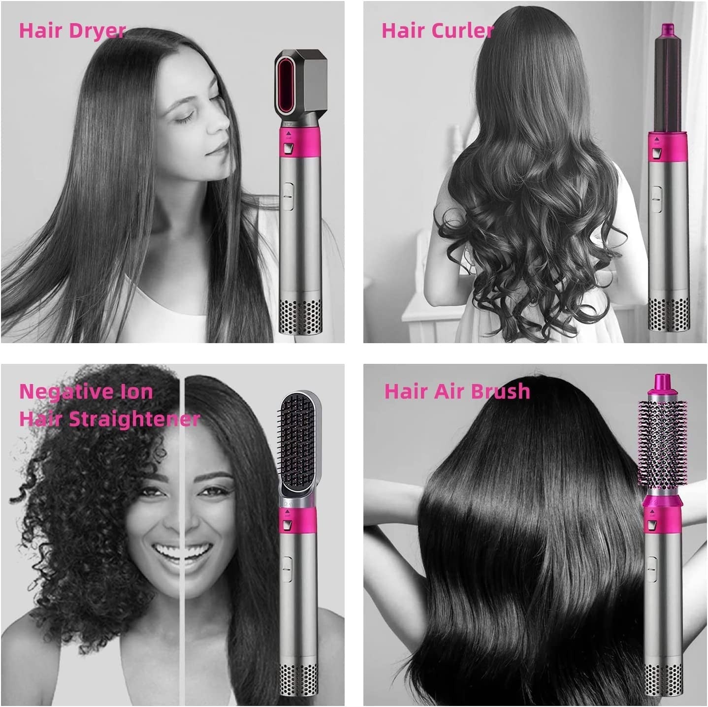 5-in-1 Hair Styler Tool – Multi-Function Hair Dryer Brush Set with Curling, Straightening & Volumizing Attachments