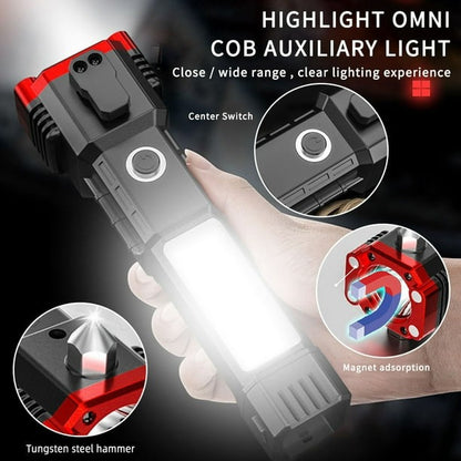 3W LED Rechargeable Flashlight – Portable Emergency Torch with Safety Hammer & Window Breaker