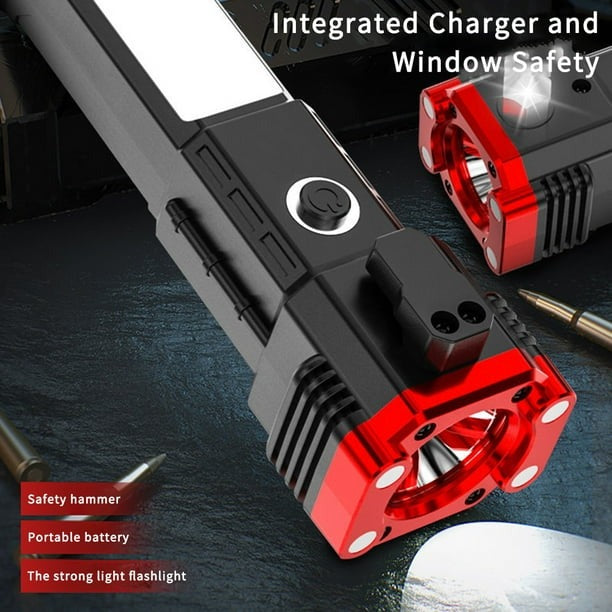 3W LED Rechargeable Flashlight – Portable Emergency Torch with Safety Hammer & Window Breaker