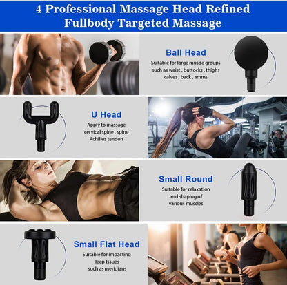 Massage Gun Deep Tissue Body Massager – Muscle Pain Relief Machine with Multiple Heads, Portable & Rechargeable in Pakistan