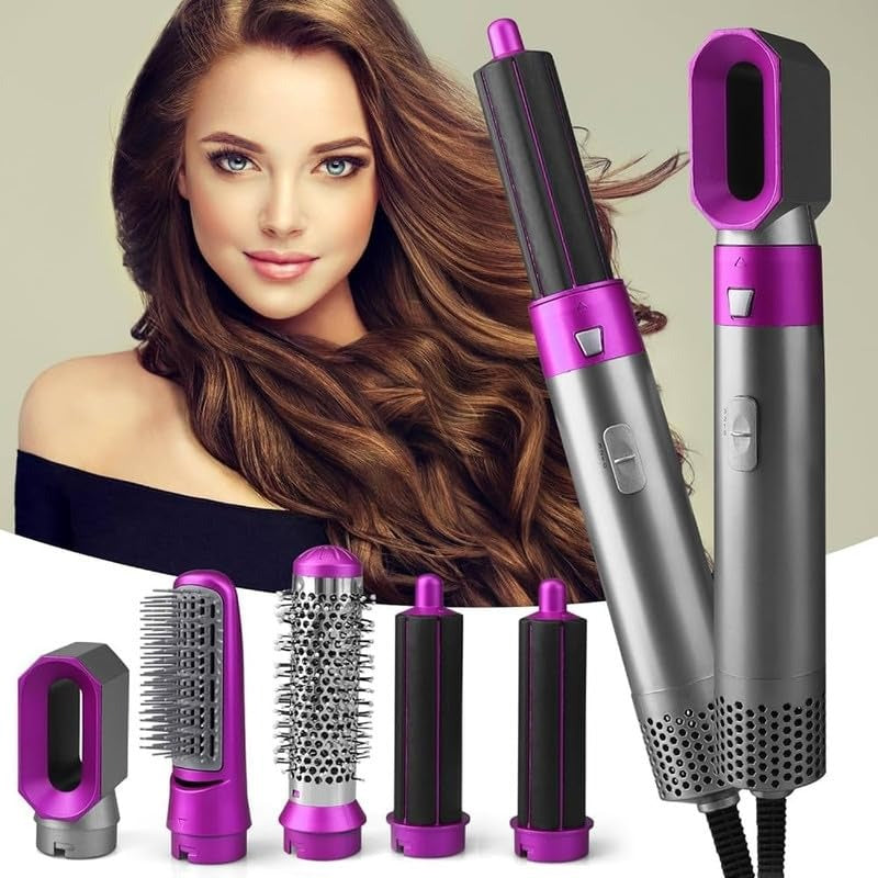 5-in-1 Hair Styler Tool – Multi-Function Hair Dryer Brush Set with Curling, Straightening & Volumizing Attachments